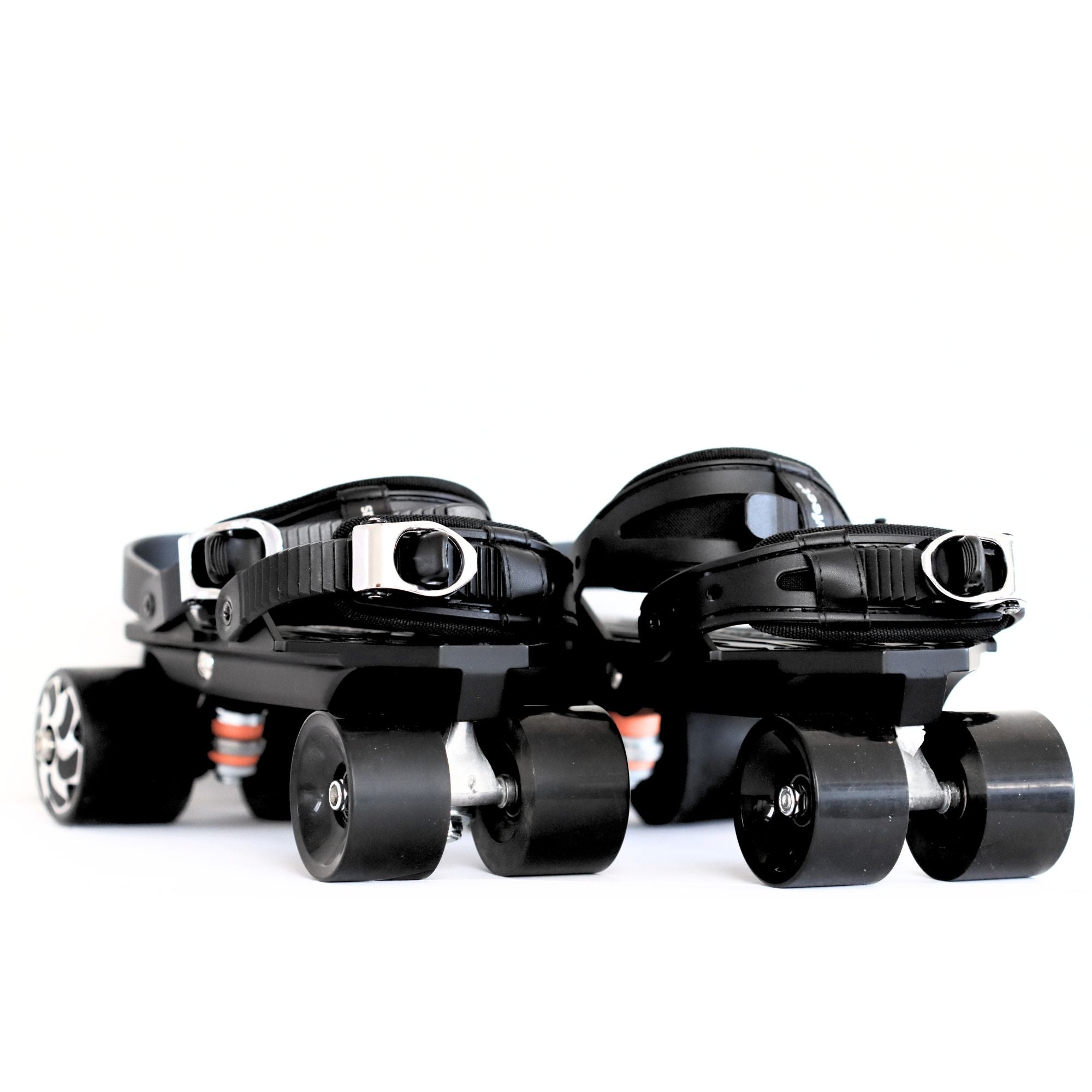 Close-up of Wheelfeet 2 ergonomic electric rollerblades with heel brake